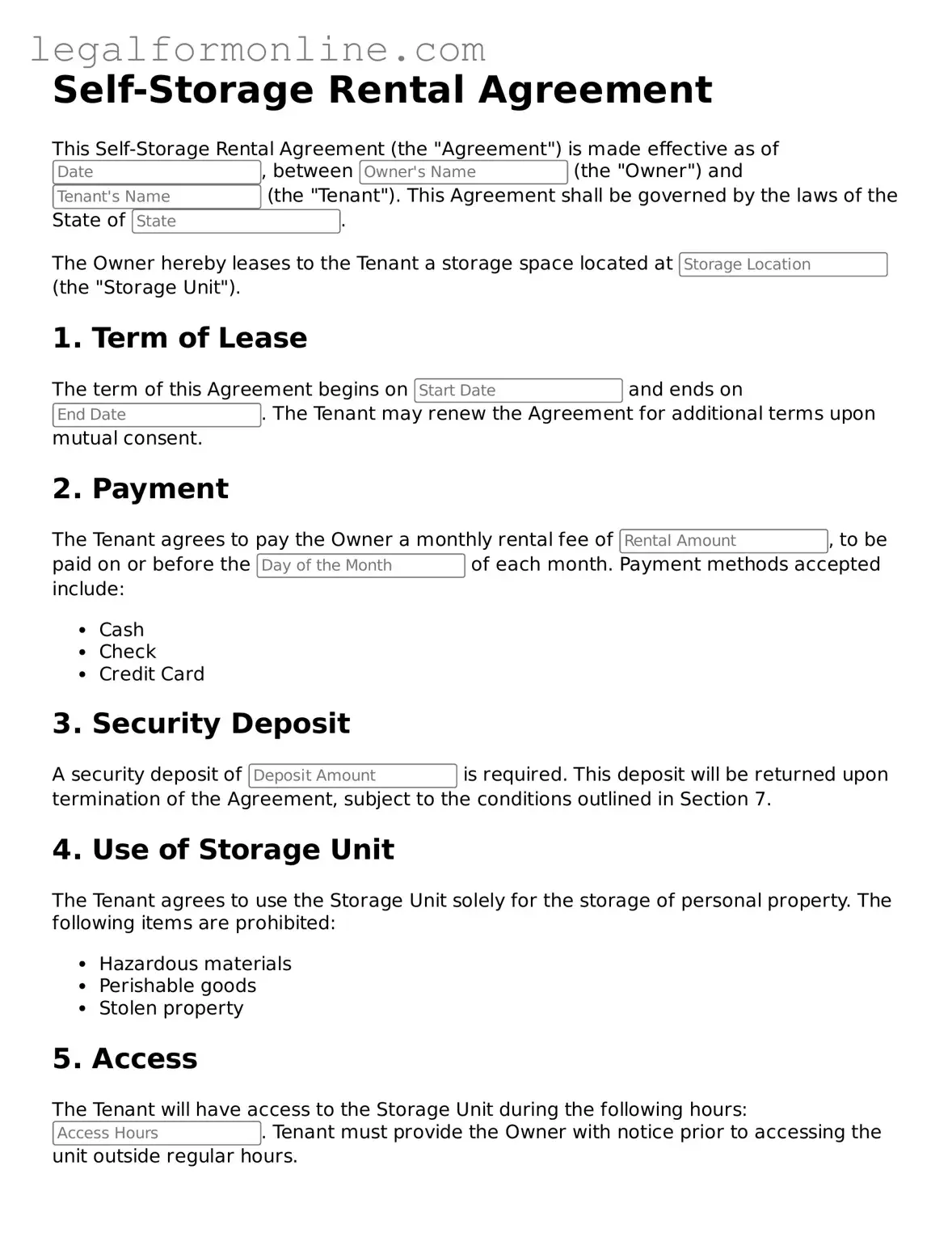 Attorney-Approved Self-Storage Rental Agreement Template