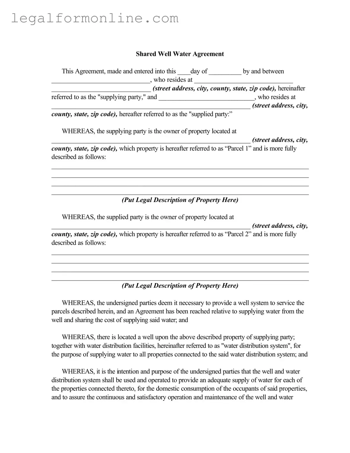 Shared Well Agreement Template in PDF