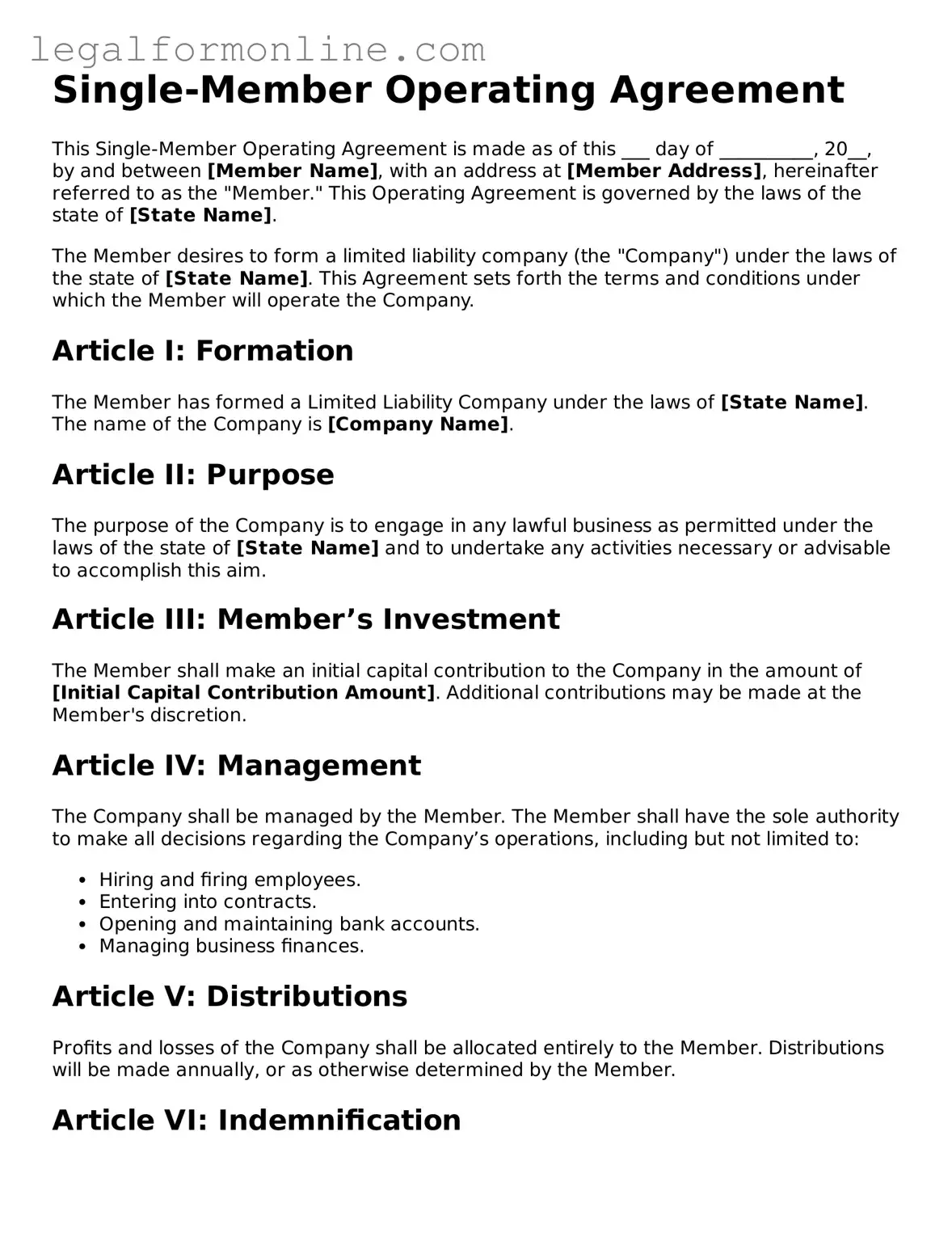 Attorney-Approved Single-Member Operating Agreement Template