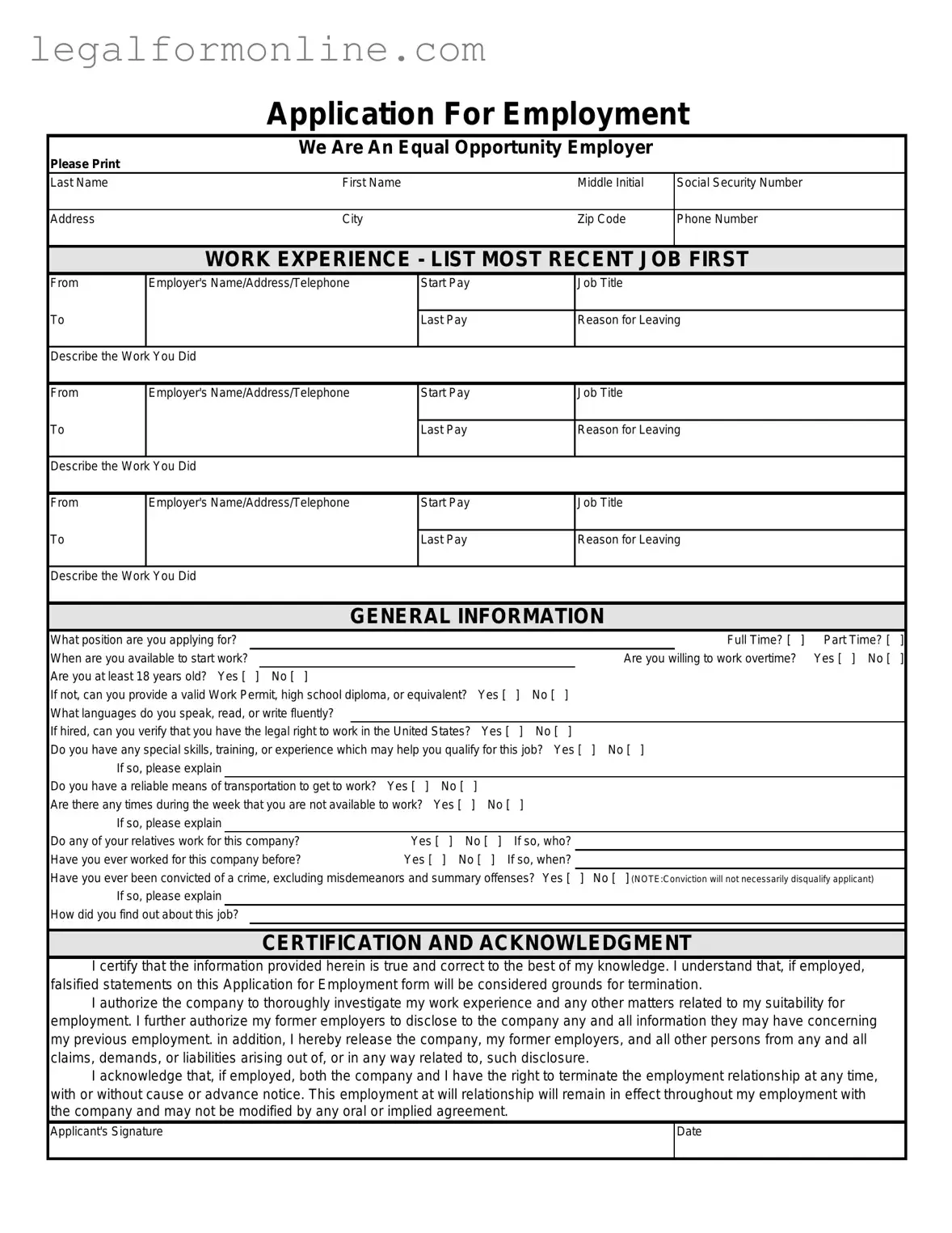 Spanish Application Employment Template in PDF