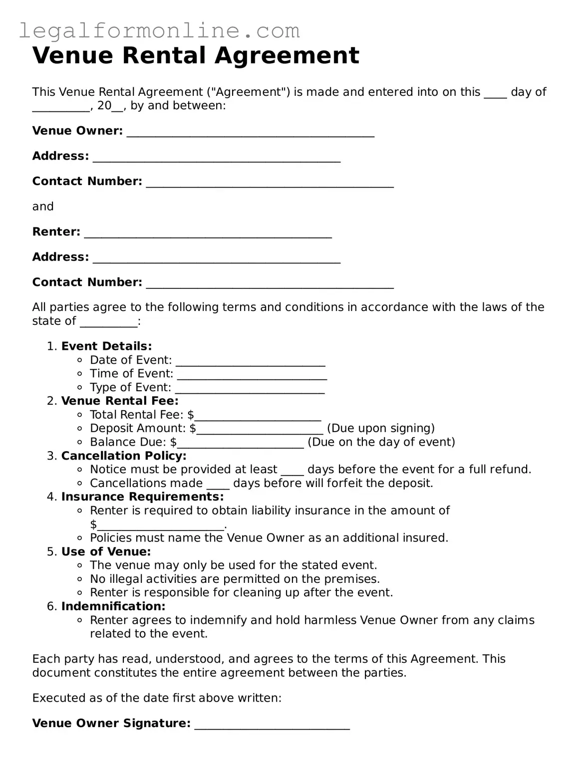 Attorney-Approved Venue Rental Agreement Template