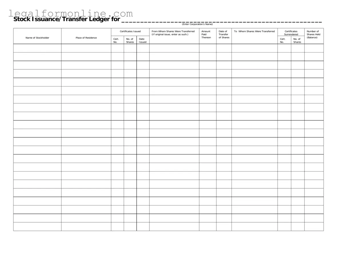 Stock Transfer Ledger Template in PDF