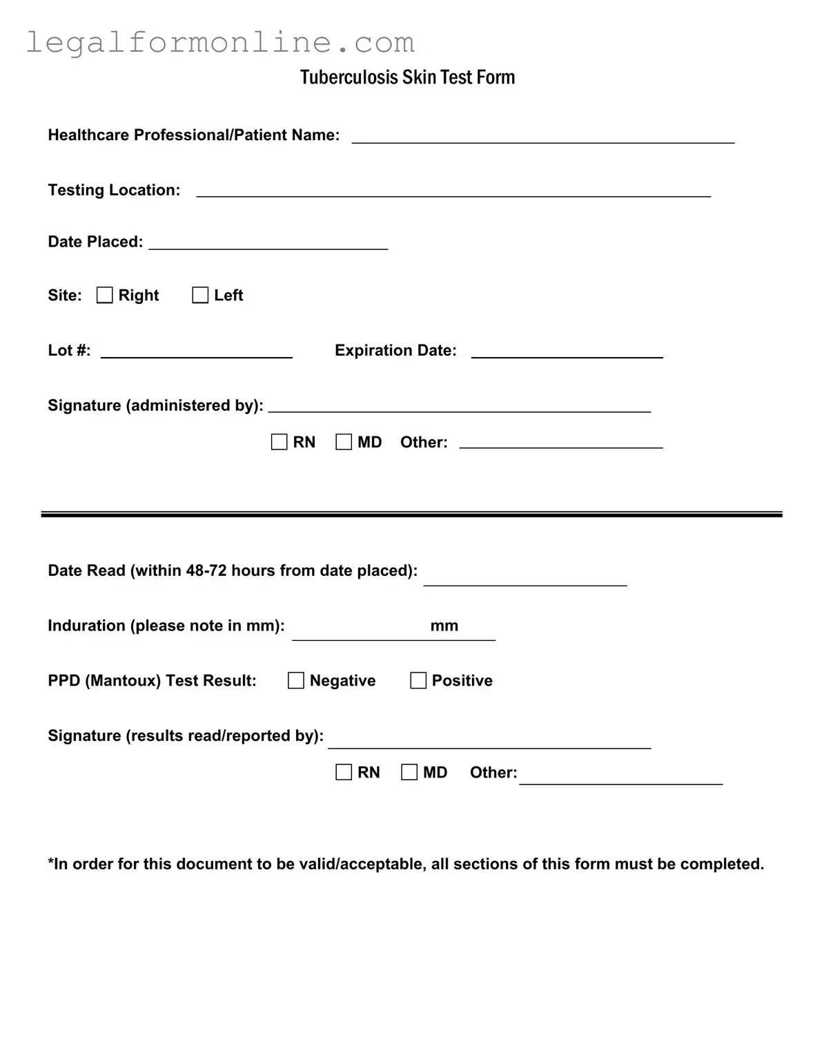 Tb Test Template in PDF