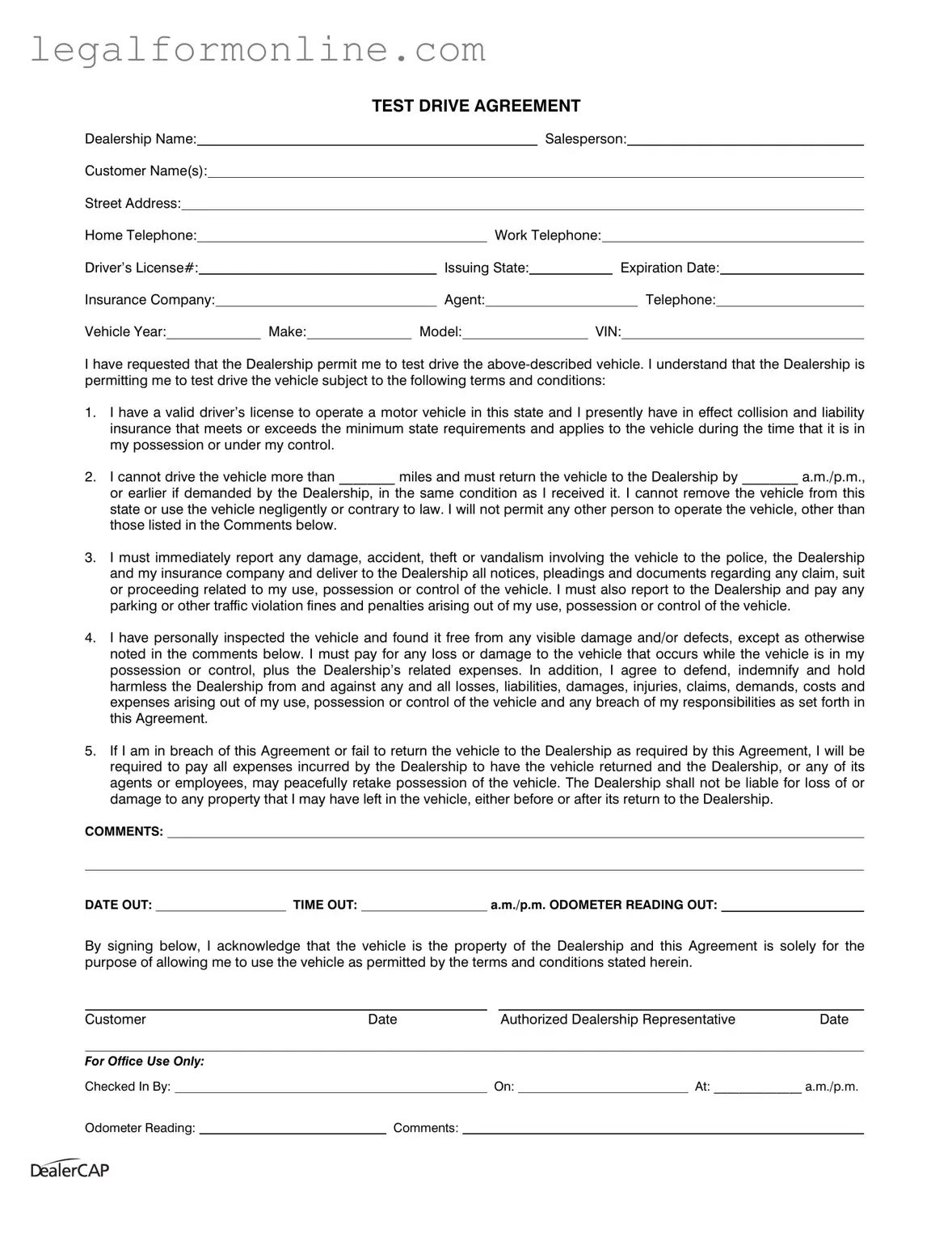 Test Drive Template in PDF