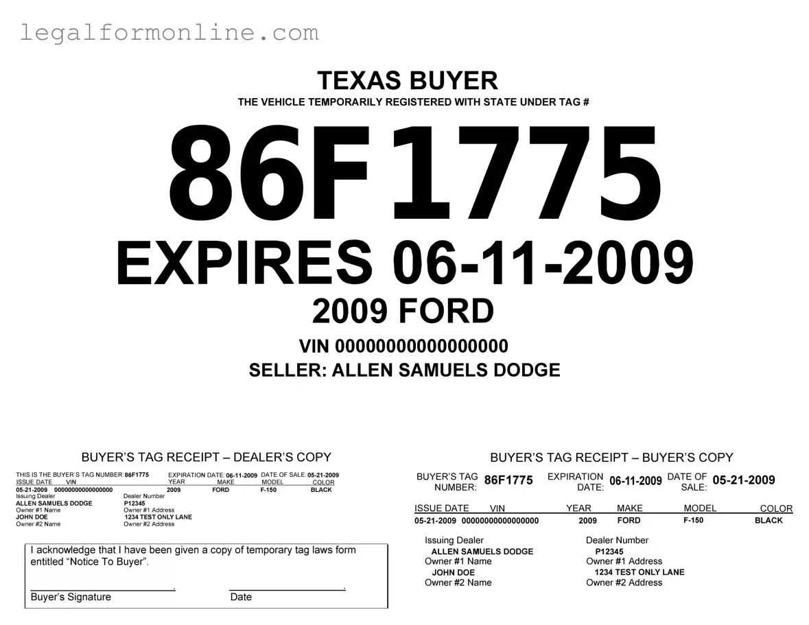Texas Temporary Tag Template in PDF