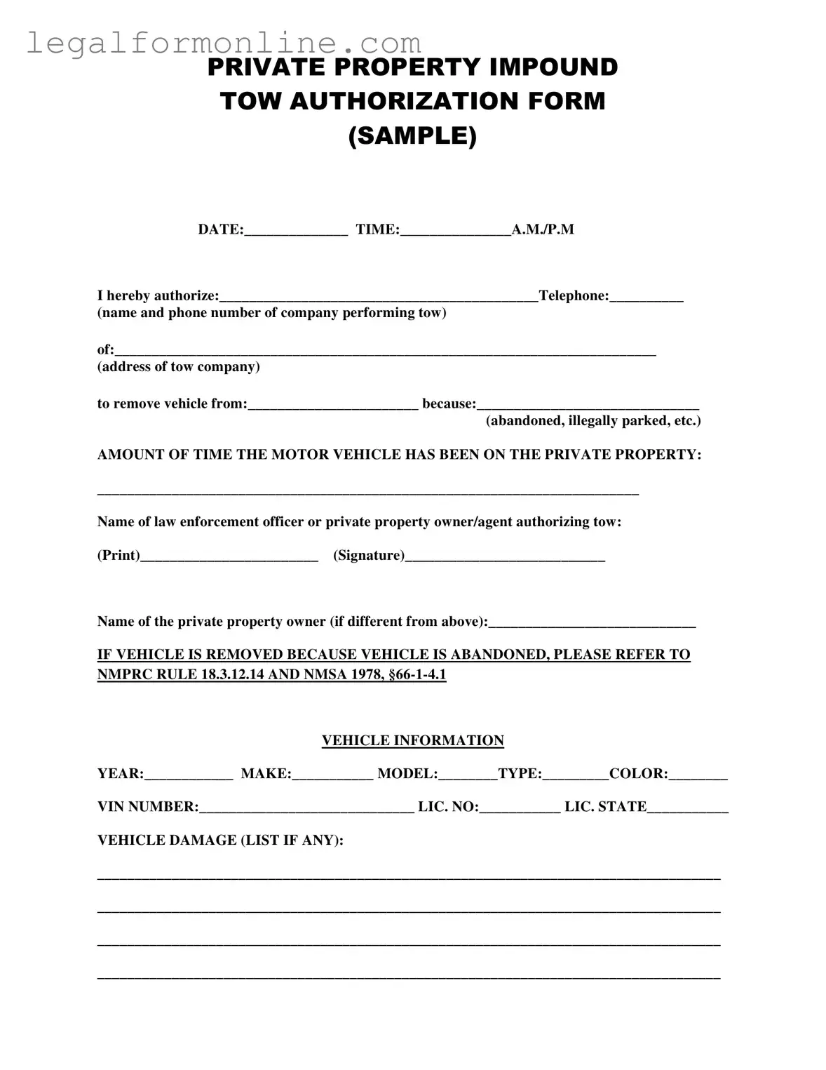 Tow Authorization Template in PDF