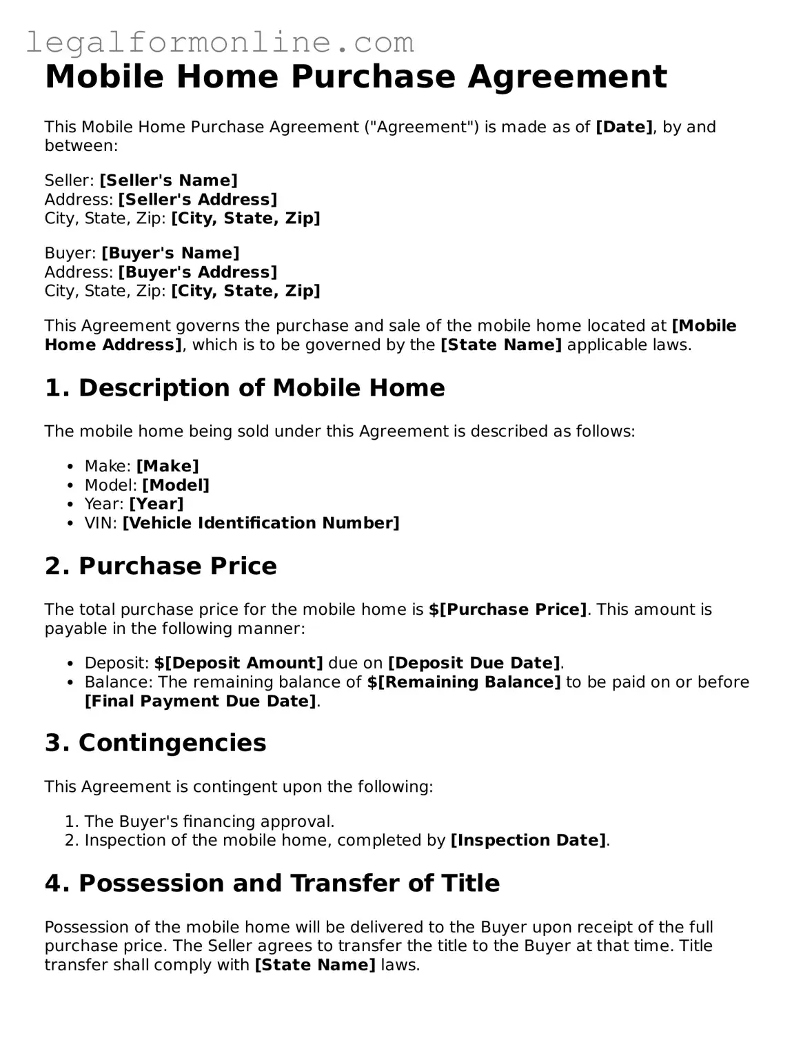 Attorney-Approved Mobile Home Purchase Agreement Template