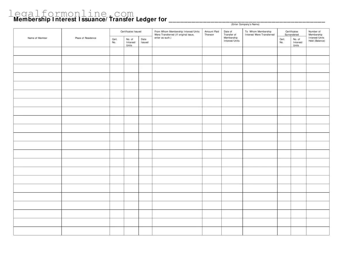 Membership Ledger Template in PDF