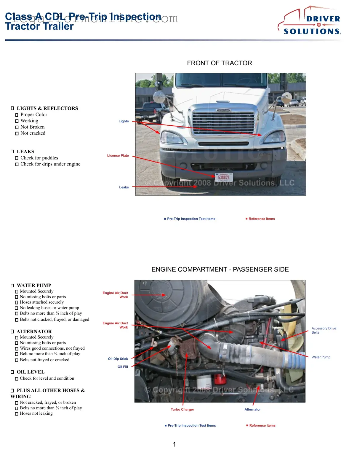 Pre Trip Inspection Checklist Template in PDF