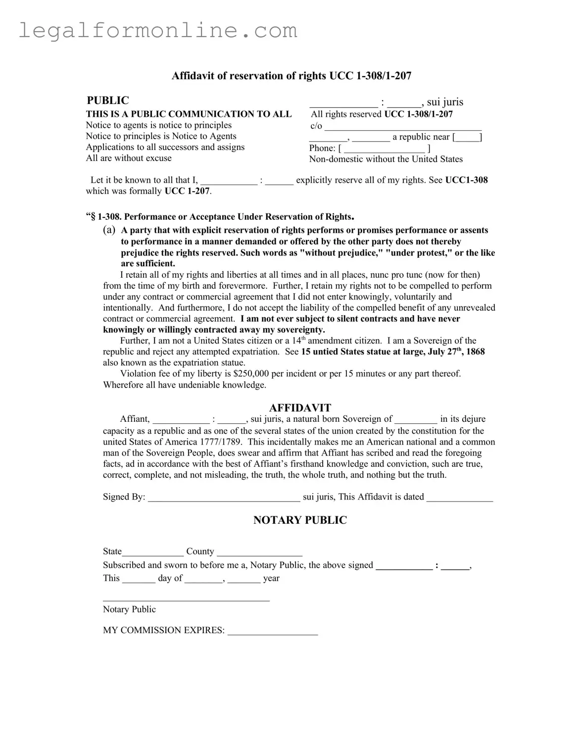 Ucc 1 308 Template in PDF