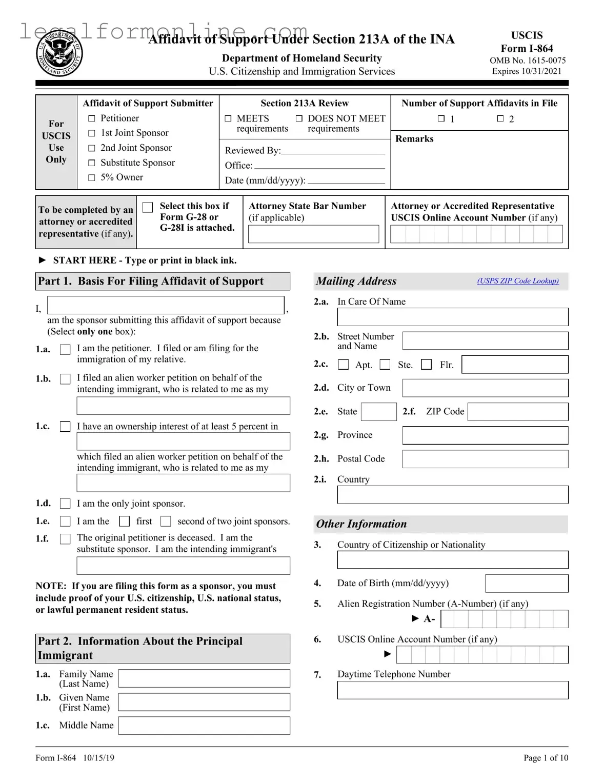 USCIS I-864 Template in PDF