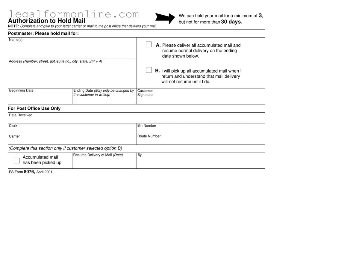 Usps Hold Mail Request Template in PDF