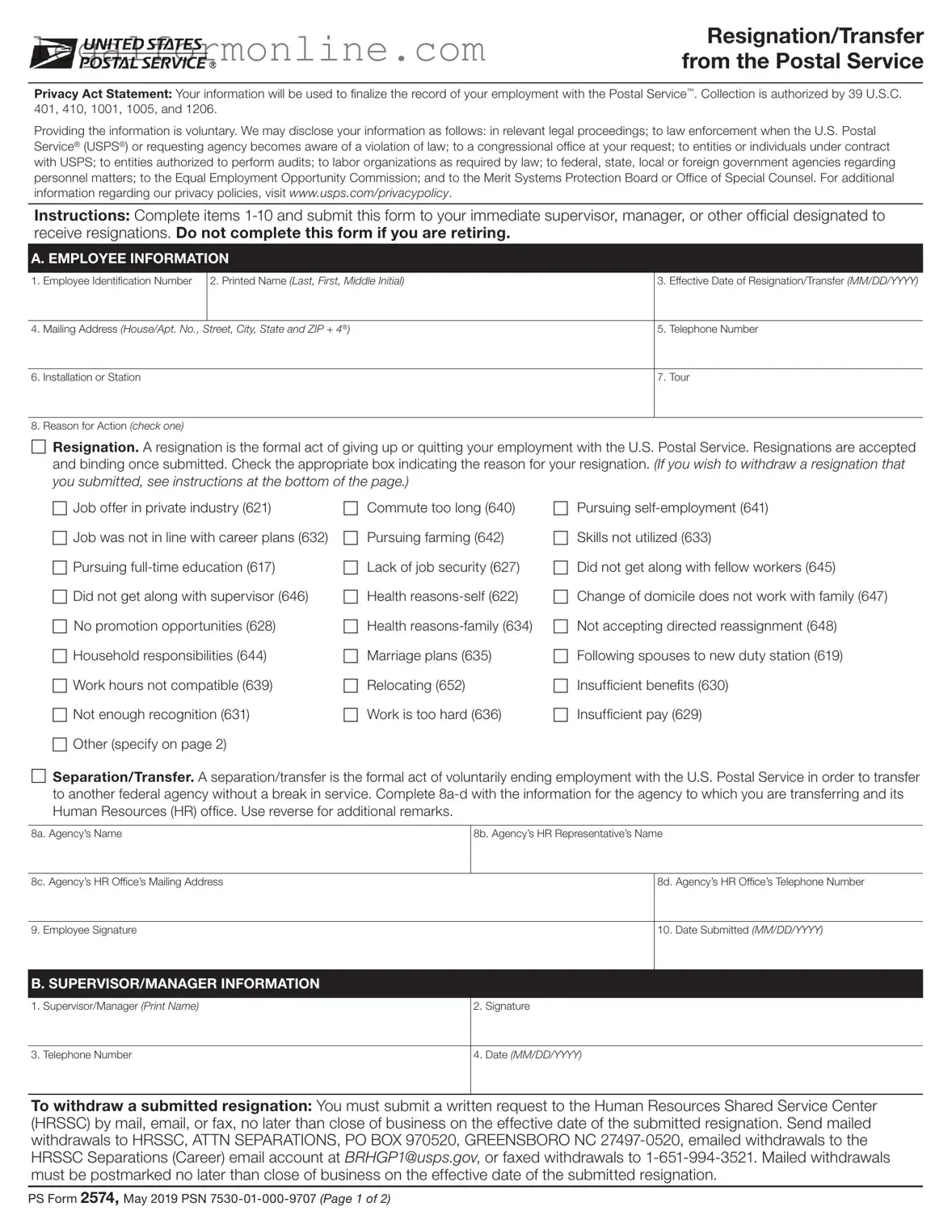 Usps Resignation Template in PDF