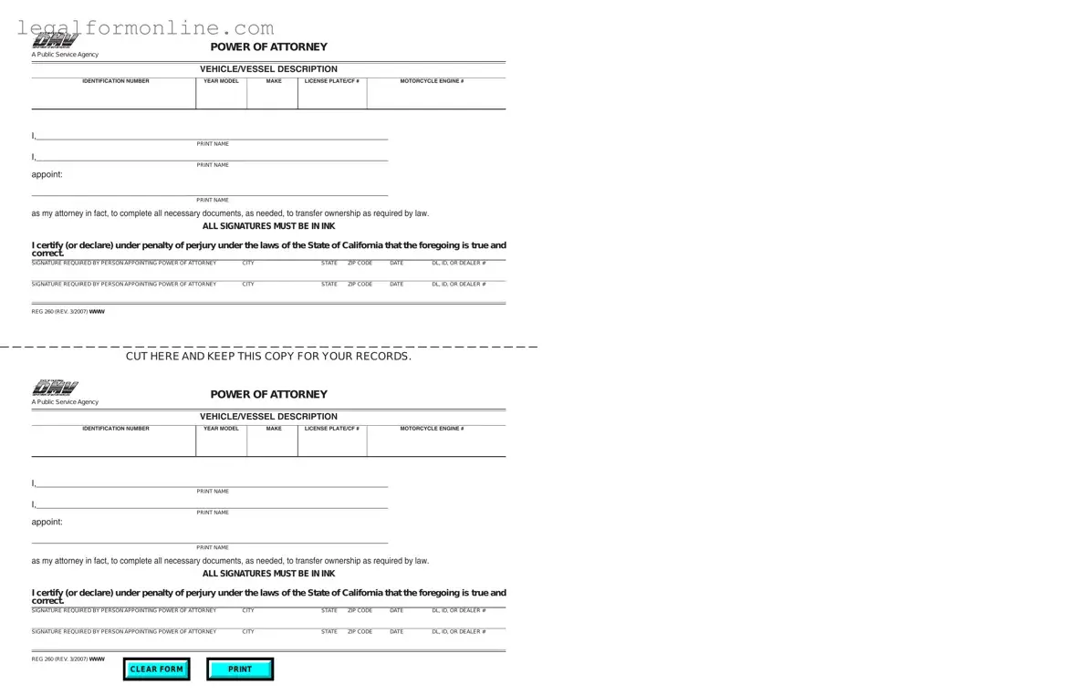 Vehicle POA REG 260 Template in PDF