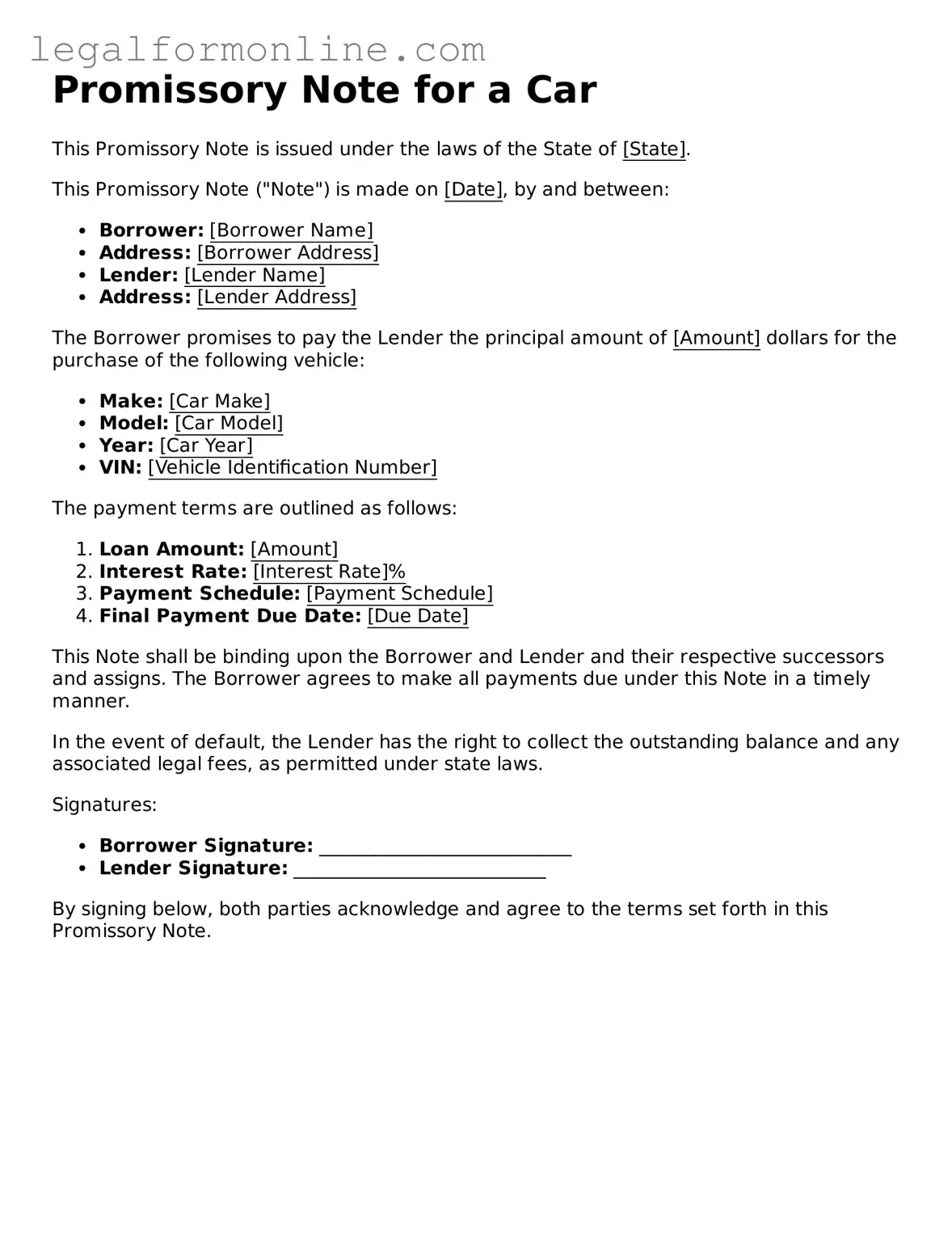 Attorney-Approved Promissory Note for a Car Template
