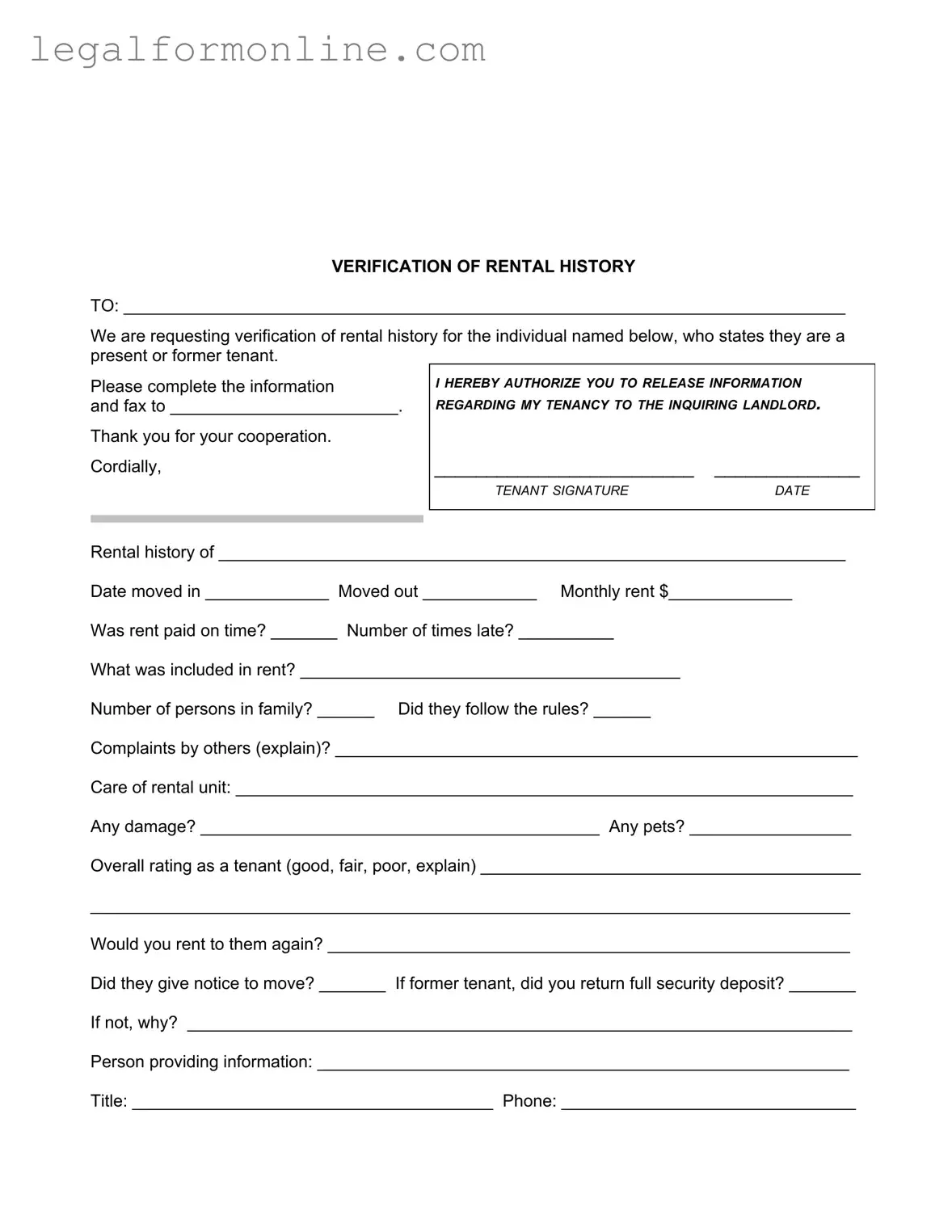 Verification Rental Template in PDF