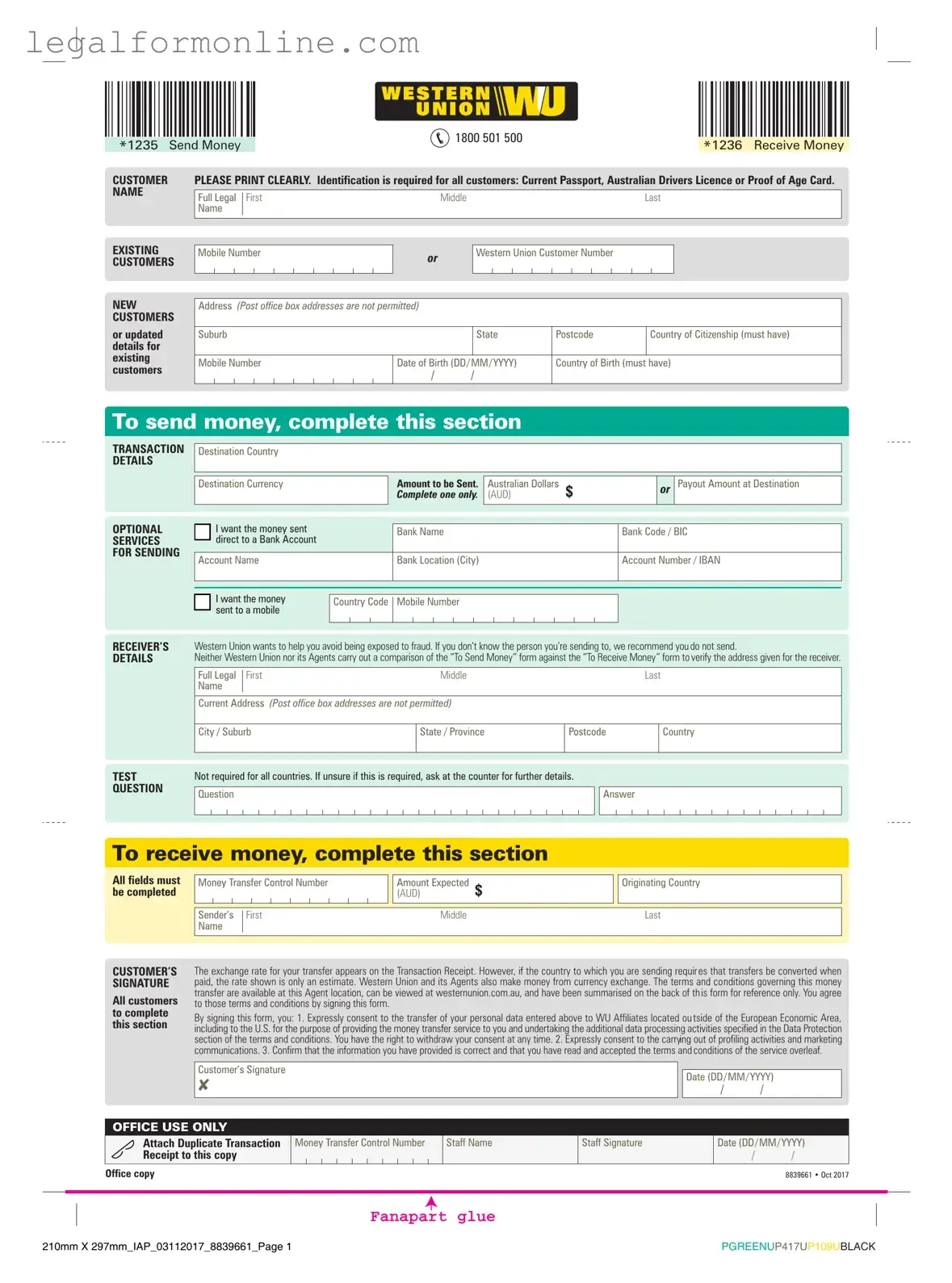 Western Union Template in PDF