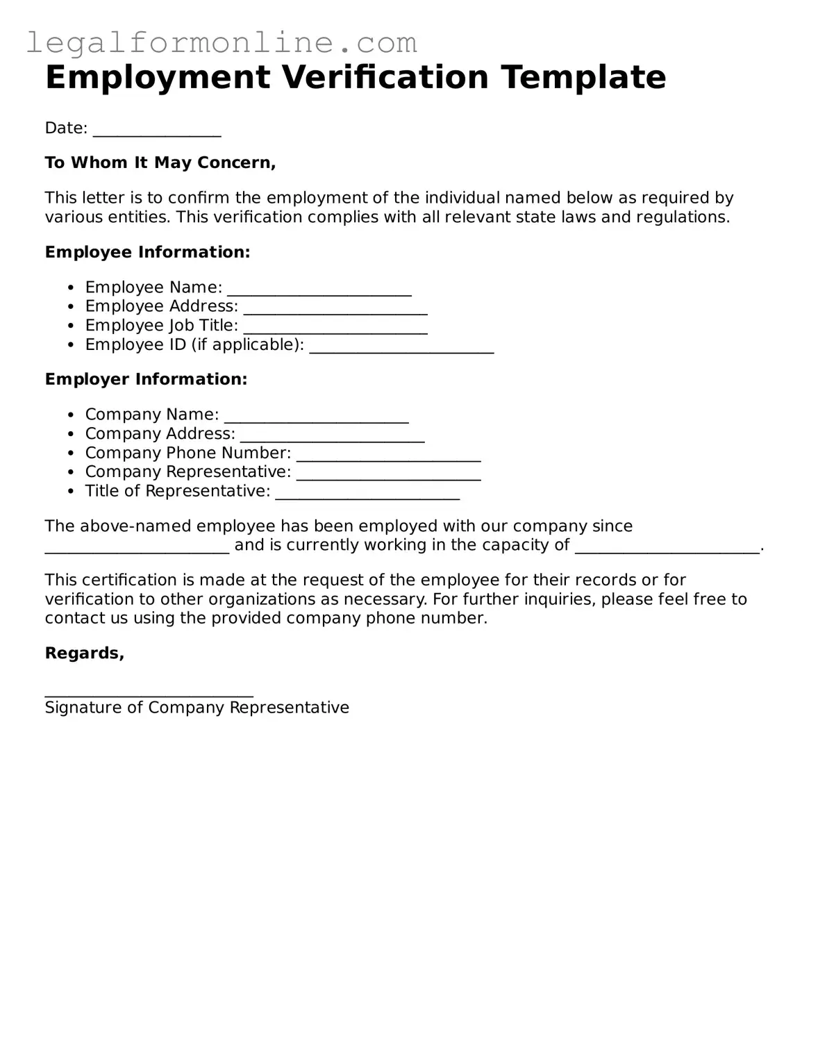 Attorney-Approved Employment Verification Template