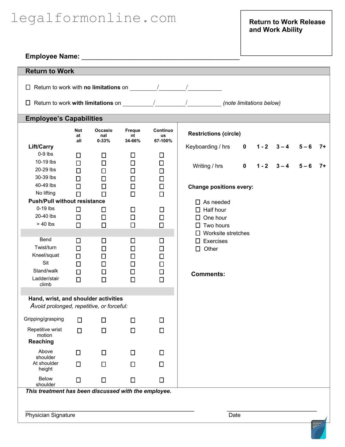 Work Release Template in PDF